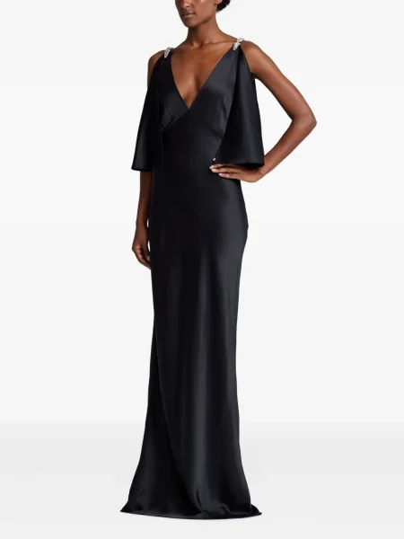 Костюм макси рокля Ralph Lauren Collection с V-образно деколте черно
