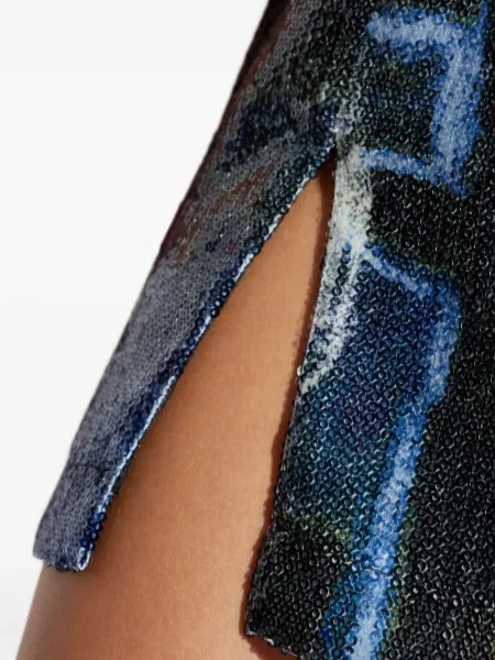 Rochie mini Munthe cu paiete cu imprimeu abstract de costum albastru