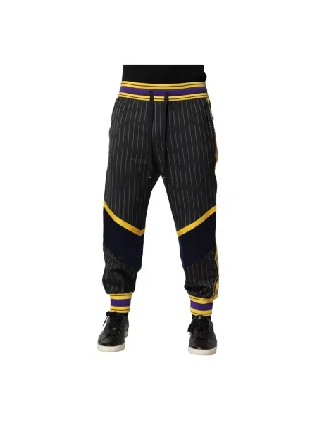 Joggery Dolce And Gabbana wełniane w paski z paskiem
