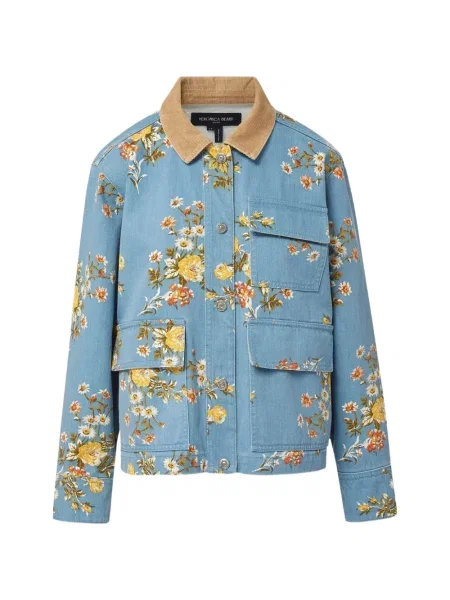 Geacă de blugi Veronica Beard de catifea cord cu model floral cu imagine albastru