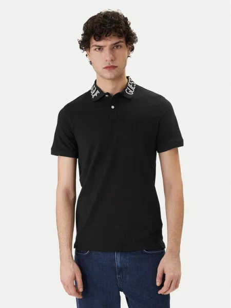 Guess Tricou polo Negru alb