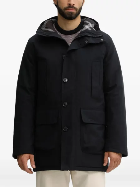 Jachetă matlasată Barbour cu glugă albastru