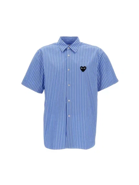 Koszula w paski Comme Des Garcons Play z krótkim rękawem w serca niebieska