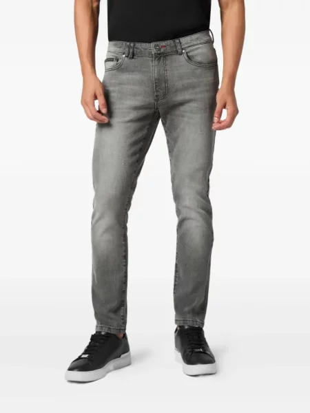 Blugi Philipp Plein cu broderie gri