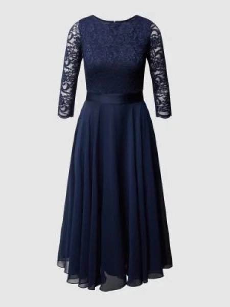 Sukienka koktajlowa z koronki szydełkowej Swing granatowa