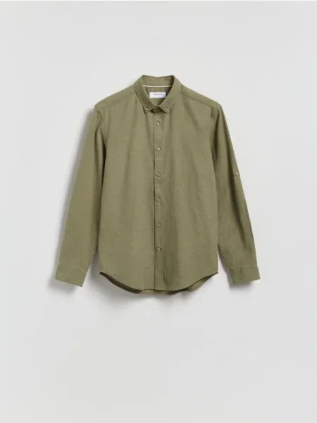 Reserved Cămașă regular fit din structurat verde-oliv deschis verde