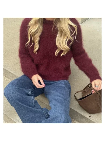 Moherowy sweter Opal Studio bezszwowy czerwony