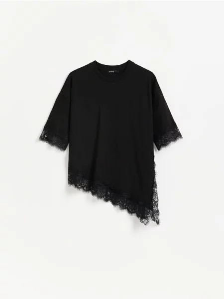 Reserved Tricou cu dantelă negru