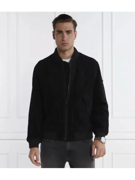HUGO De piele geacă bomber Leato negru