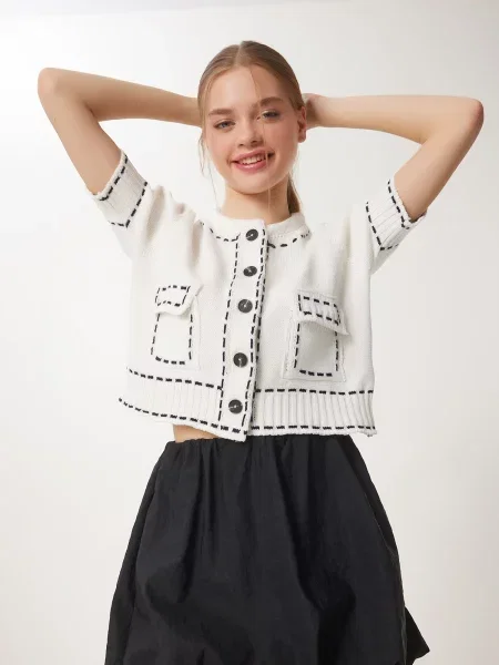 Happiness İstanbul Geacă tricotată fildeş negru