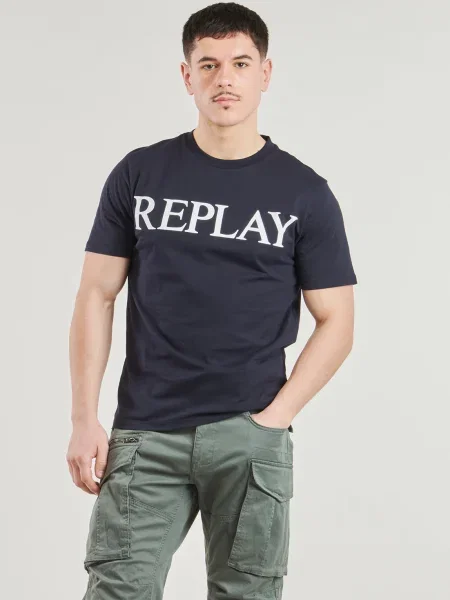REPLAY Tricou marin / alb albastru