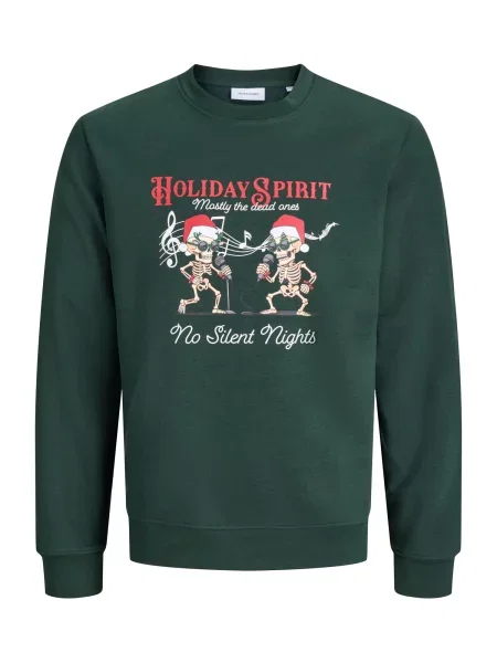JACK & JONES Mikina JJMERRY SKULL XMAS písková / tmavě zelená / červená bílá