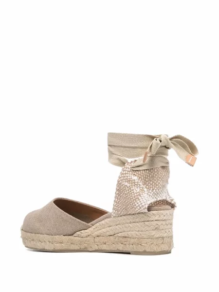 Šněrovací krajkové espadrilky Castañer na klínovém podpatku