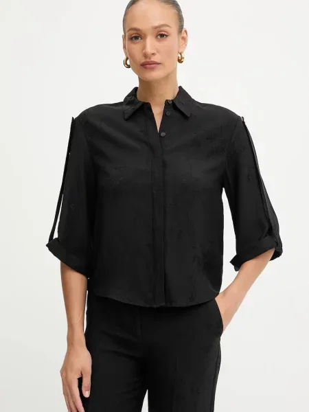 Риза Marciano Guess WHITNEY дамска със свободна кройка с класическа яка черно