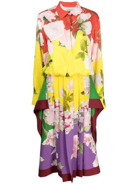 Rochie midi Valentino cu model floral cu imagine plisată roșu