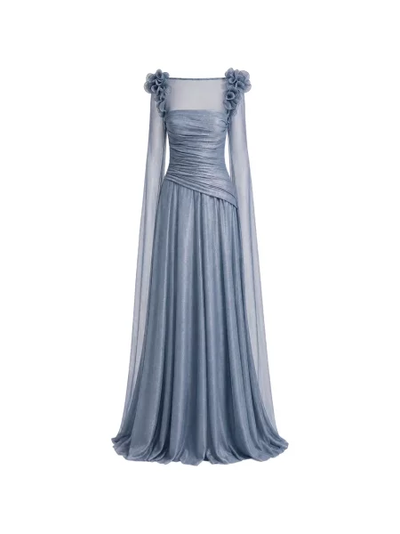 Rochie Gemy Maalouf cu model floral cu volane albastru