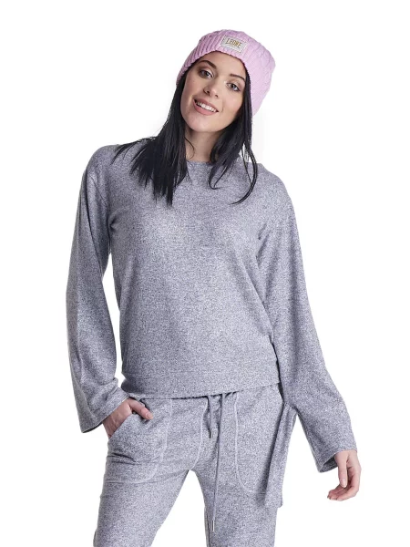 Bluzy z okrągłym dekoltem i cekinami szara