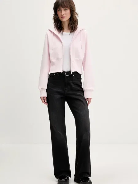 Pulover Tommy Jeans s kapuco roza
