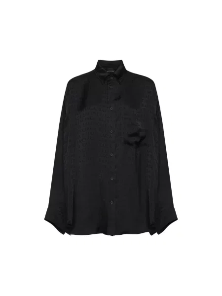 Satynowa koszula Balenciaga z autografem czarna