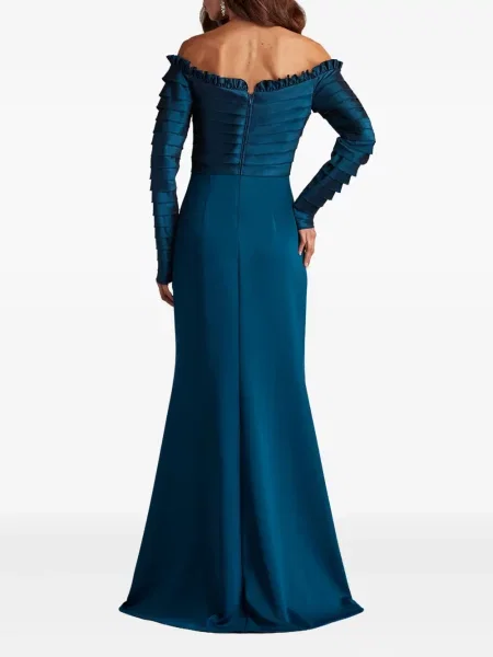 Rochie maxi Tadashi Shoji cu volane lungă de costum albastru