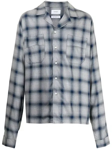 Карирана риза Rhude с принт синьо