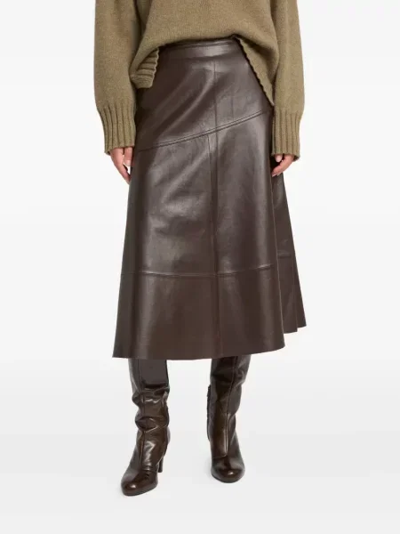 Spódnica skórzana Yves Salomon do kolan dzwony brązowa