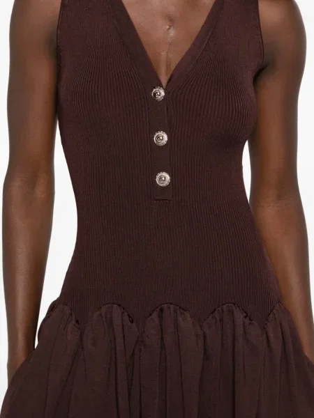 Rochie midi Self-portrait tricotate până la genunchi de costum maro