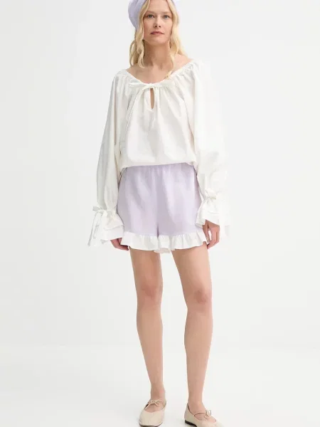 Лляні шорти The Sleeper однотонні висока посадка фіолетовий