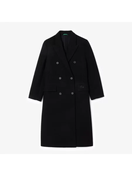 Lacoste Wełniany Płaszcz Regular Fit czarny
