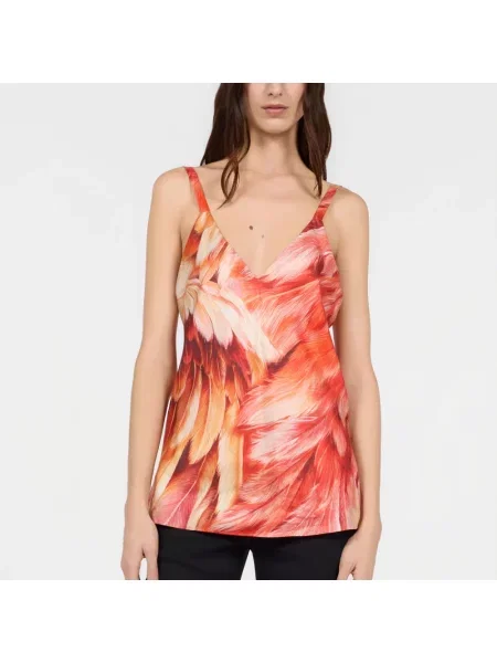 Jedwabny top Roberto Cavalli z nadrukiem pomarańczowy