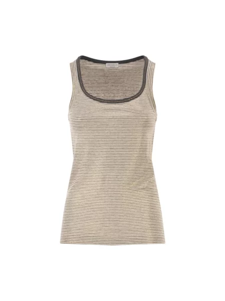 Lniany top Brunello Cucinelli beżowy