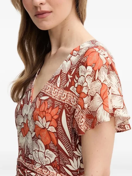 Костюм макси рокля Hoss Intropia на цветя с принт кафяво