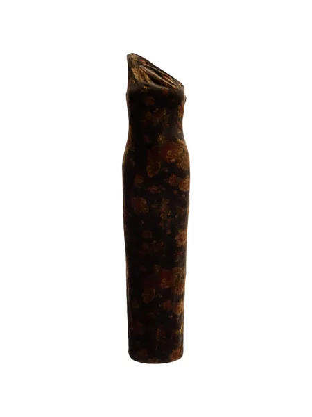 Rochie maxi Lauren Ralph Lauren cu model floral cu imagine cu un umăr gol maro