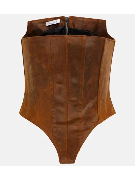 Top Laquan Smith skórzany z przetarciami brązowy