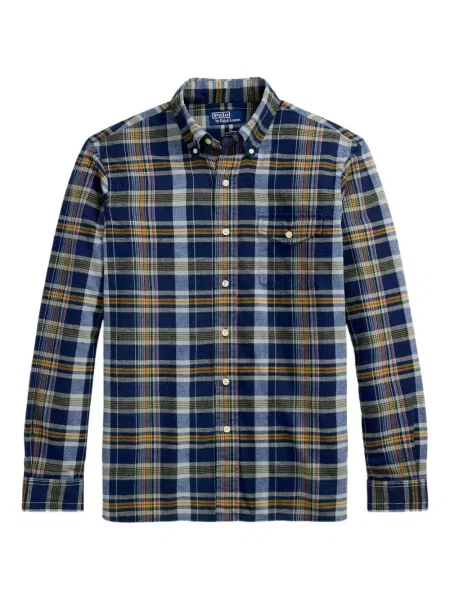 Tricou Polo Ralph Lauren din piele cu broderie în carouri maro