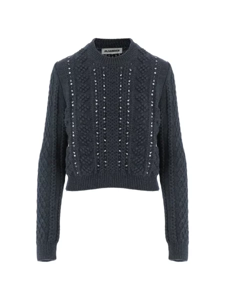 Pulover Jil Sander cu imprimeu geometric cu decolteu rotund gri