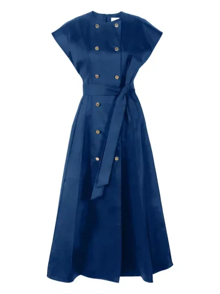 Sukienka midi Carolina Herrera do kolan dwurzędowa garniturowa niebieska