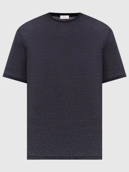 Футболка з льону з вишивкою логотипа Agnona синя