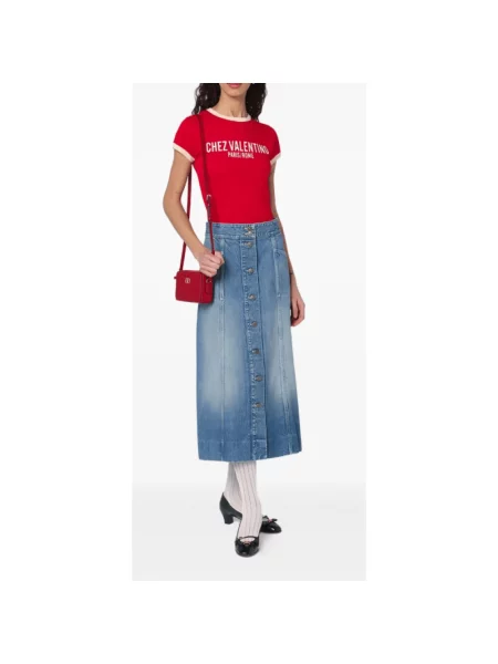 Lniana spódnica midi Valentino niebieska