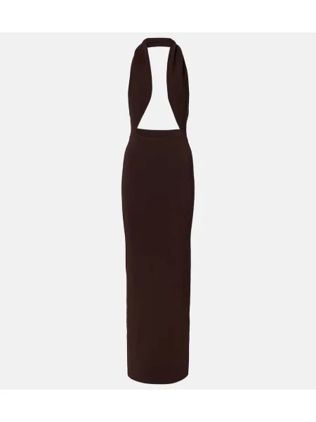 Rochie maxi Christopher Esber din jerseu de costum maro