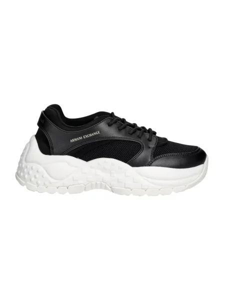 Sneakersy Armani Exchange skórzane w miejskim stylu z siateczki czarne