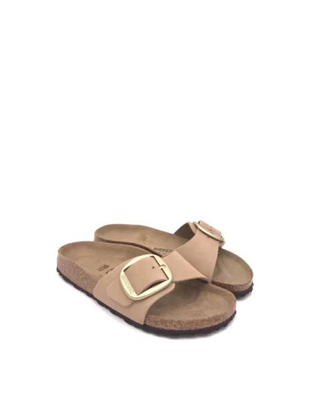 Klapki Birkenstock skórzane na sprzączkę brązowe