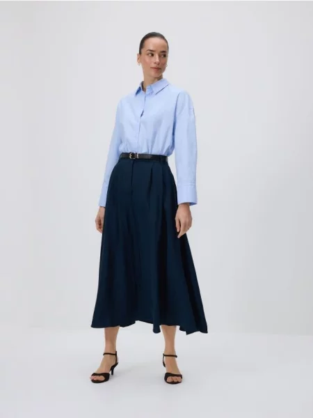 Reserved Fustă midi cu curea bleumarin