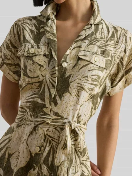 Lauren Ralph Lauren sukienka rozkloszowana lniana zielona