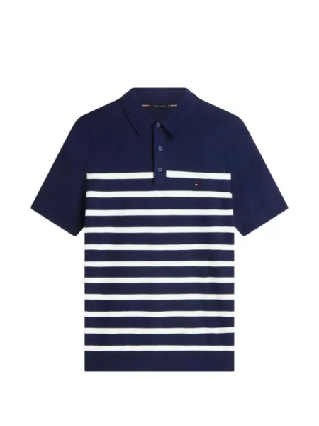 Pulover Tommy Hilfiger cu broderie cu dungi albastru