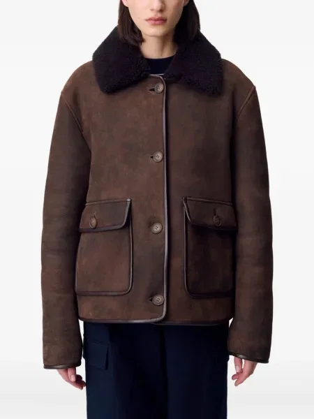 Jakna Claudie Pierlot od brušene kože smeđa