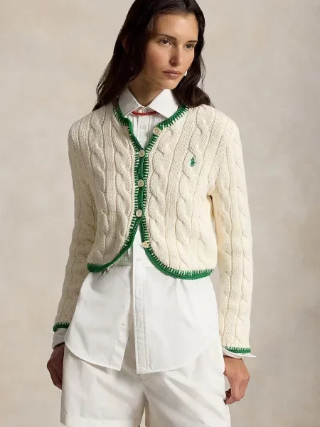 Polo Ralph Lauren Cardigan de damă din COTTON-SWEATER-CARDIGAN bej