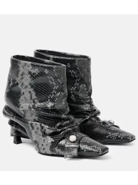 Cizme scurte The Attico din piele cu model piele de șarpe negru