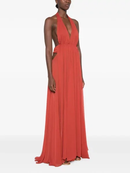 Rochie maxi Arcina Ori cu gât halter portocaliu
