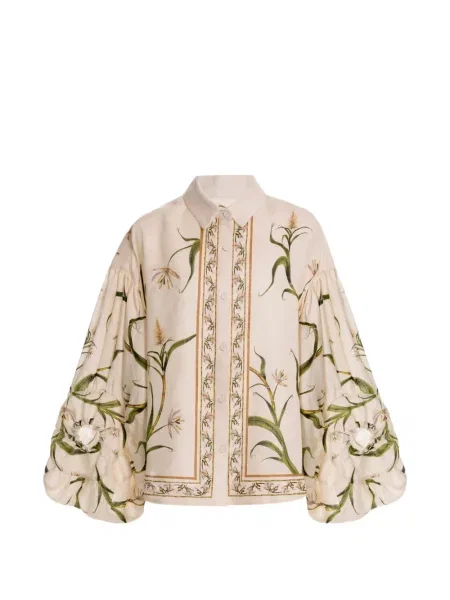 Cămașă Agua By Agua Bendita de in cu model floral cu imagine alb